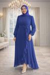 Beliz Tesettür Abiye Saks Mavisi