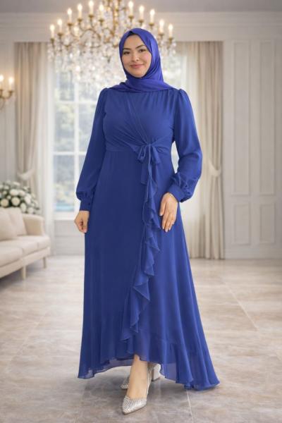 Beliz Tesettür Abiye Saks Mavisi