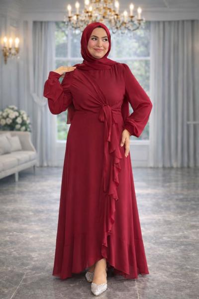 Beliz Tesettür Abiye Bordo