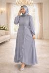 Beliz Tesettür Abiye Gri