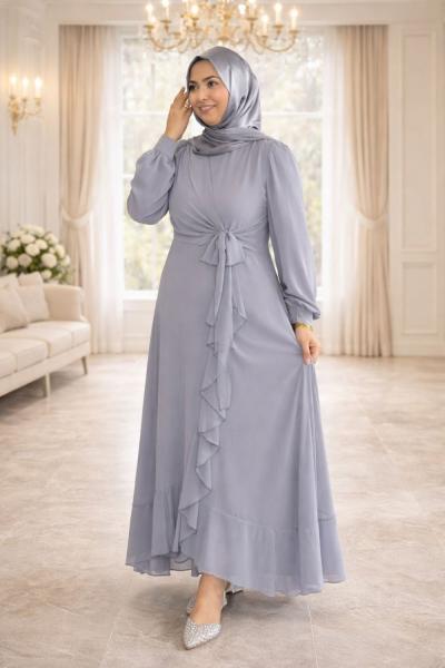 Beliz Tesettür Abiye Gri