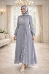 Beliz Tesettür Abiye Gri