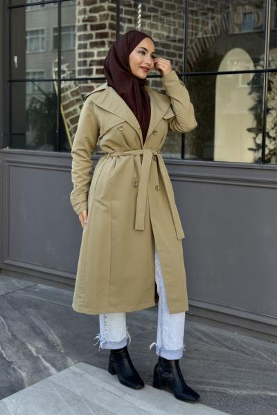 Aylin Rüzgarlıklı Trençkot Yağ Yeşili