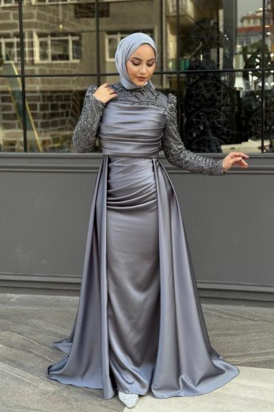 Meliha tesetür abiye Gri
