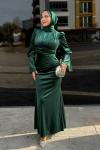 Karmen Kadife Tesettür Abiye Zümrüt