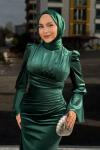 Karmen Kadife Tesettür Abiye Zümrüt