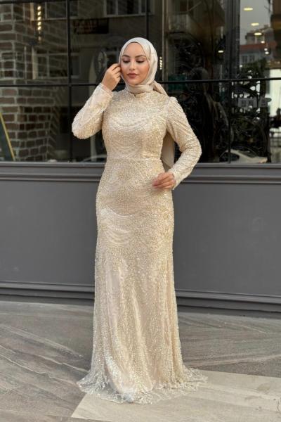 Doğa Tesettür Abiye Taş Rengi