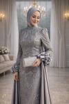 Nesibe Tesettür Abiye Gri