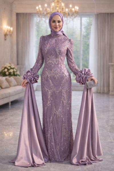 Nesibe Tesettür Abiye Lila