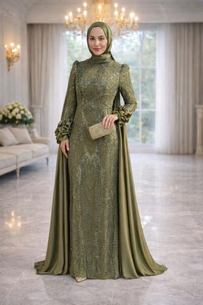 Nesibe Tesettür Abiye Haki