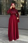 Dicle Tesettür Abiye Bordo