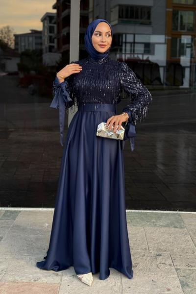 Dicle Tesettür Abiye Lacivert