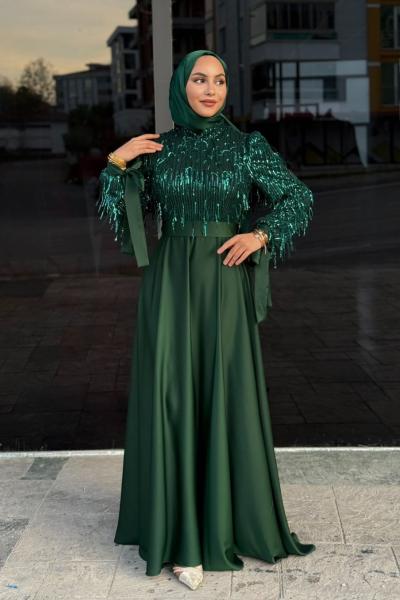 Dicle Tesettür Abiye Zümrüt