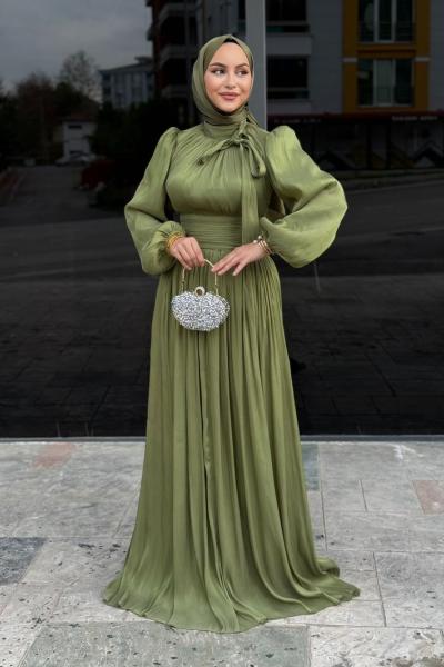 Hale Tesettür Abiye Haki