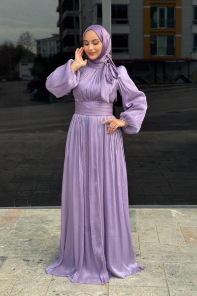 Hale Tesettür Abiye Lila