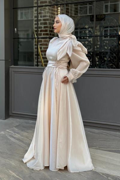 Emel Tesettür Abiye Bej