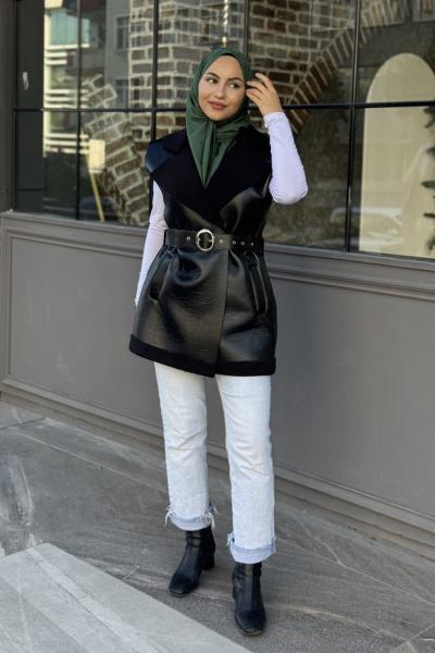 Tilbe Kürklü Yelek Siyah