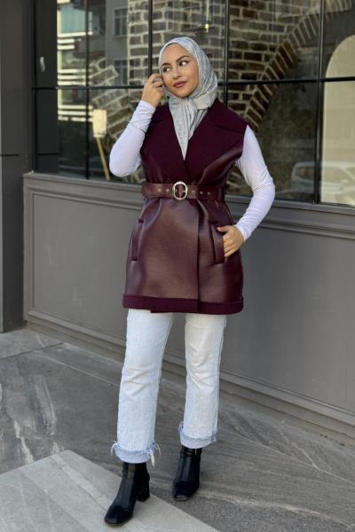 Tilbe Kürklü Yelek Bordo