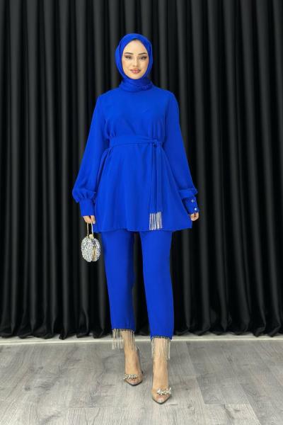 Işıl Pantolonlu Takım Saks Mavisi