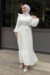 ŞEYDA ŞİFON PİLİSELİ ELBİSE Ekru