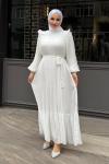 ŞEYDA ŞİFON PİLİSELİ ELBİSE Ekru