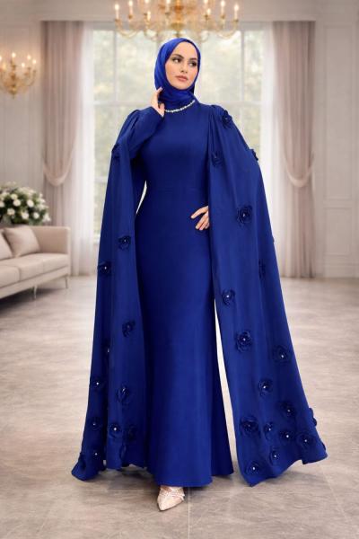 Burcu Tesettür Abiye Saks Mavisi