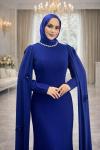 Burcu Tesettür Abiye Saks Mavisi
