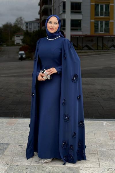 Burcu Tesettür Abiye Lacivert