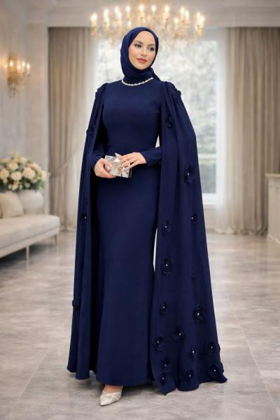 Burcu Tesettür Abiye Lacivert