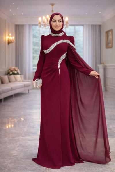 Gönül Tesettür Abiye Bordo