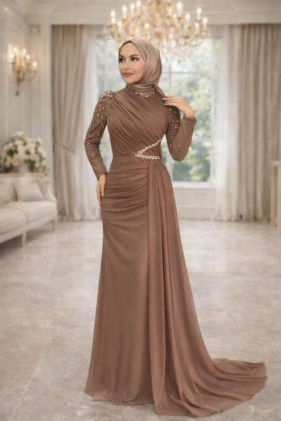 Nadire Tesettür Abiye Kahverengi