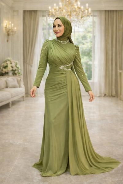 Nadire Tesettür Abiye Haki