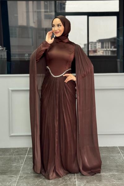 Mehlika Tesettür Abiye Kahverengi