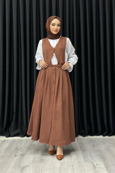 BERİL YELEKLİ ETEKLİ TAKIM Kahverengi