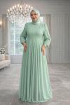 Elmas Tül Tesettür Abiye  Mint Yeşili