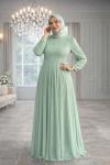 Elmas Tül Tesettür Abiye  Mint Yeşili