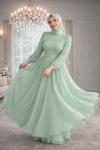 Elmas Tül Tesettür Abiye  Mint Yeşili