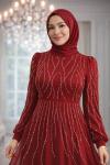 Elmas Tül Tesettür Abiye  Bordo