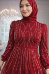 Elmas Tül Tesettür Abiye  Bordo