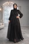 Elmas Tül Tesettür Abiye  Siyah
