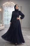 Elmas Tül Tesettür Abiye  Lacivert