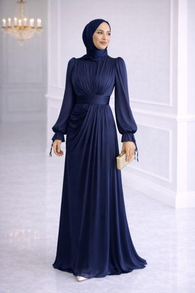 Gümüş Tesettür Abiye Lacivert