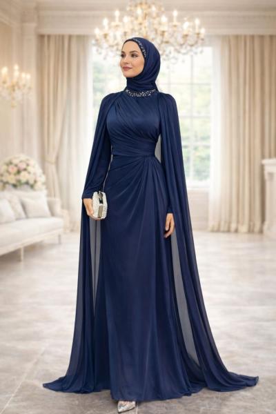 Yakut Tesettür Abiye Lacivert