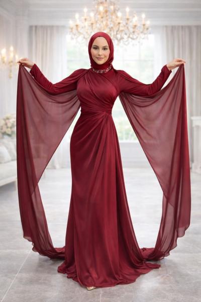Yakut Tesettür Abiye Bordo