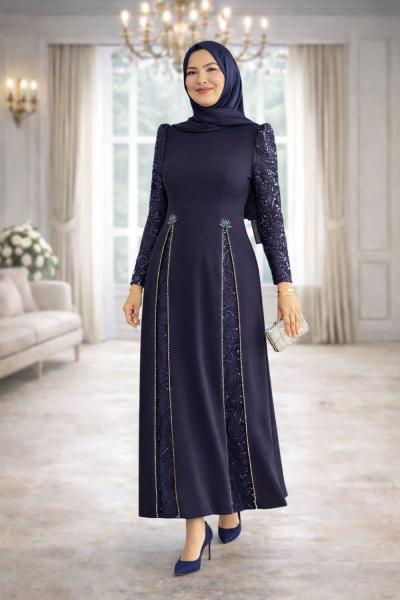 Müjde Tesettür Abiye Lacivert