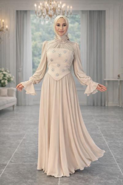 Hanzade Tesettür Abiye Taş Rengi