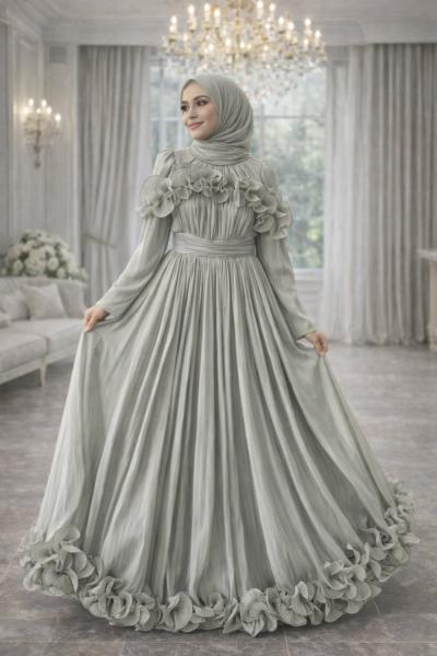 Adelina Tesettür Abiye Mint Yeşili