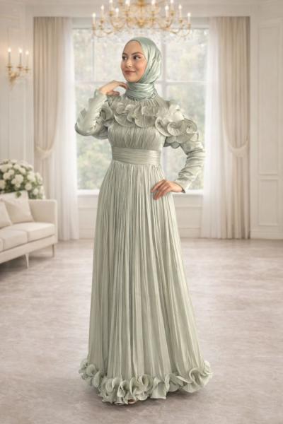 Adelina Tesettür Abiye Mint Yeşili