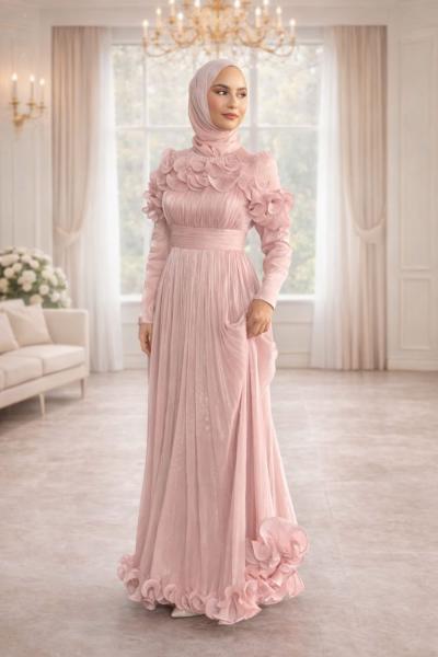 Adelina Tesettür Abiye Pembe