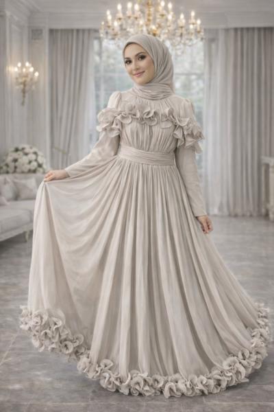 Adelina Tesettür Abiye Taş Rengi